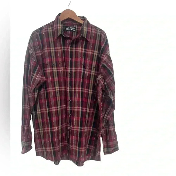 Wrangler Men’s Pearl Snap Long Sleeve Shirt Red Plaid Western Size 2XL - Picture 5 of 5